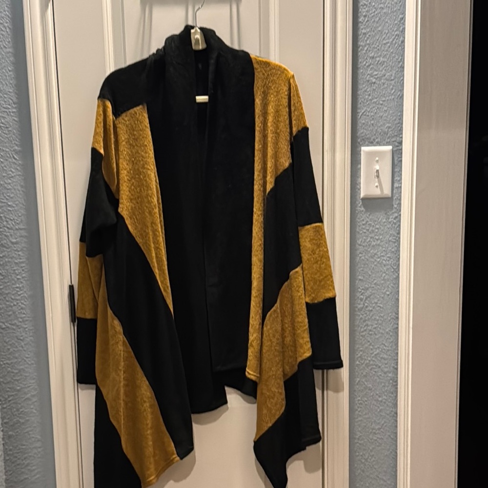 Impressions Black and Gold Asymmetrical Cardigan Sweater